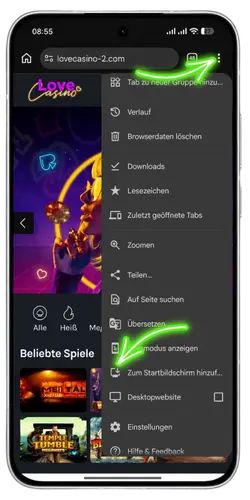 Browser-Menü öffnen Love Casino