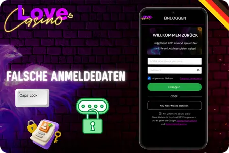 Falsche Angaben beim Love Casino login eingeben