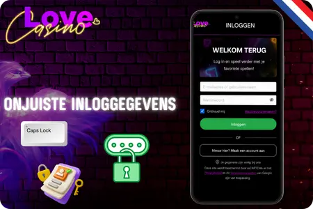 Onjuiste gegevens invoeren bij Love Casino login