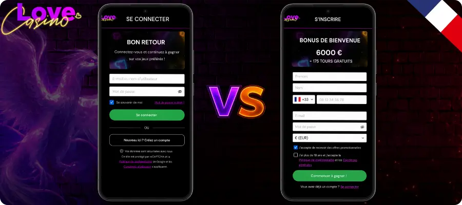 Différence entre inscription et Love Casino login