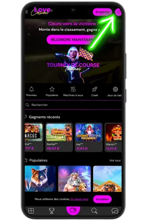 Cliquez en haut à droite sur le bouton Love Casino login