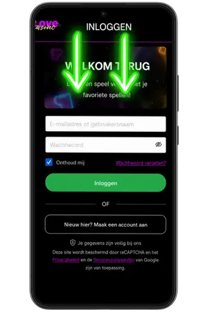 Voer bij Love Casino login uw e-mail en wachtwoord in