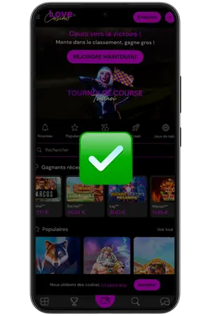 Terminé, vous êtes connecté via Love Casino login